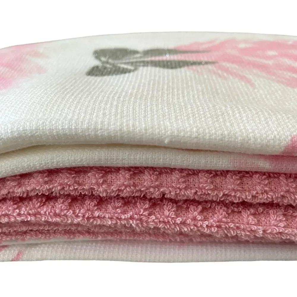 Pink Christmas Tree Kitchen Towels w/ Silver Glitter Bow Set of 4 Holiday GLA6